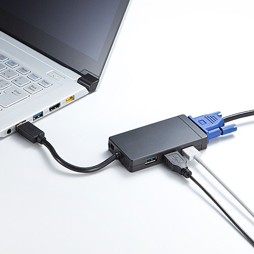USB-VGA変換アダプタ(USB3.0ハブ付・ディスプレイ増設・デュアルモニタ・ディスプレイアダプタ)