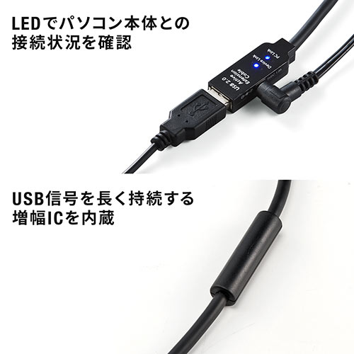 USB延長ケーブル(40m・USB2.0・ブラック・USB Aコネクタ(オス)-USB Aコネクタ(メス))