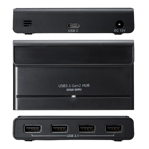 USB Type-Cハブ(4ポート・USB3.1 Gen2・セルフパワー・ブラック)