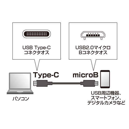 USB2.0 Type C-microBケーブル(ブラック・2m)