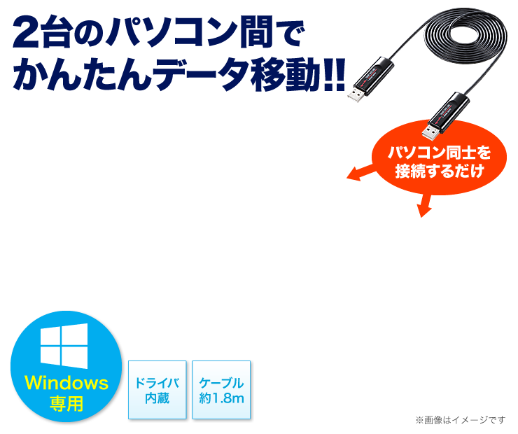 USBリンクケーブル(パソコン・タブレット・データ移行・ドラッグドロップ・windows専用)/YK-USB034/500-USB034【ケーブルのネット通販専門店  ケーブル市場】