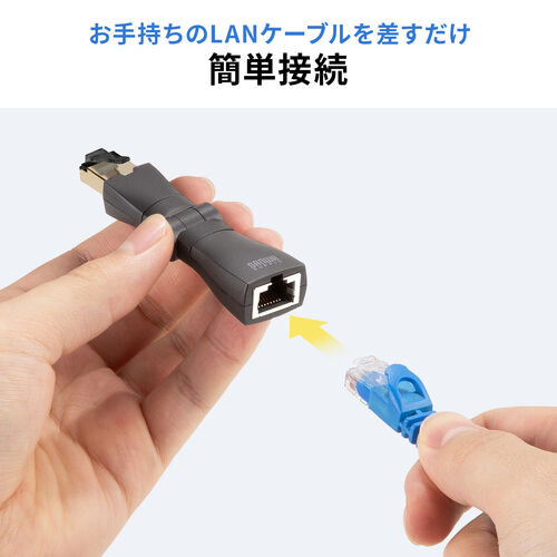 LAN中継アダプタ 回転式 3Dコネクタ カテゴリ6A 10Gbps RJ-45 UTP/STP