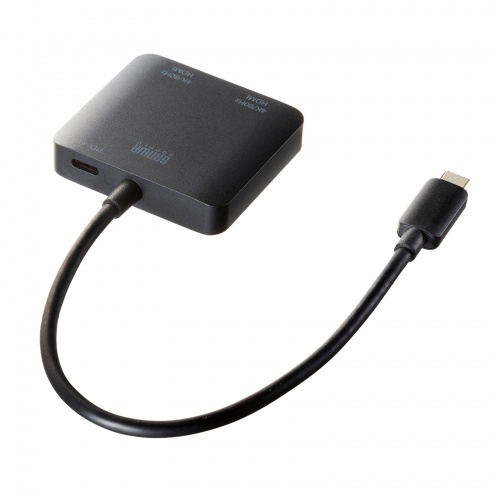 USB Type-C HDMI変換アダプタ 2画面 4K/60Hz HDR対応 PD100W ケーブル長20cm ブラック