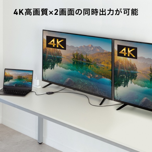 USB Type-C HDMI変換アダプタ 2画面 4K/60Hz HDR対応 PD100W ケーブル長20cm ブラック