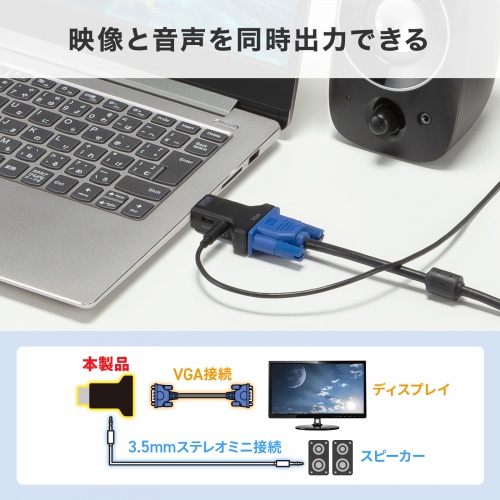 HDMI-VGA変換アダプタ オーディオ出力付き