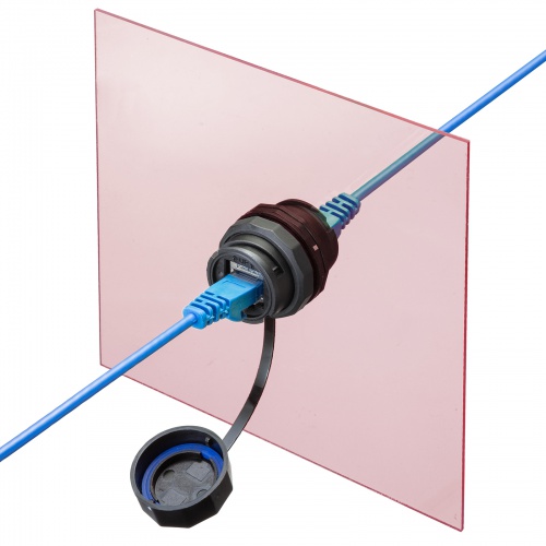 パネルマウント対応 RJ-45中継アダプタ CAT6A STP 防水防塵 IP68 PoE/PoE+/PoE++対応