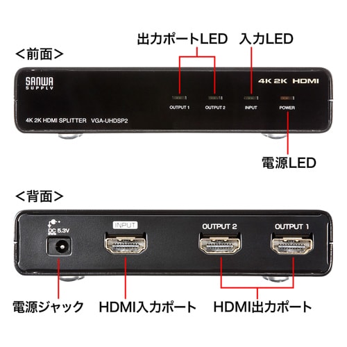 HDMI分配器(2分配・4K2K対応)/YVGAKUHDSP2/VGA-UHDSP2【ケーブルのネット通販専門店 ケーブル市場】