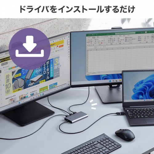USB-HDMIディスプレイアダプタ 4K/60Hz対応 3画面出力 USB-A/Type-C両対応 変換アダプタ
