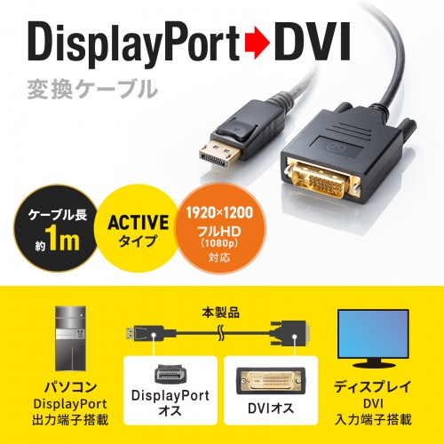 DisplayPort-DVI変換ケーブル 1m DisplayPort Ver.1.2