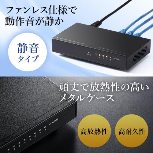 スイッチングハブ LANハブ メタルケース 電源内蔵 ファンレス