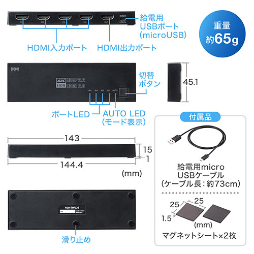 HDMI切替器(4K・60Hz・HDR・HDCP2.2・自動/手動切り替え・4入力1出力