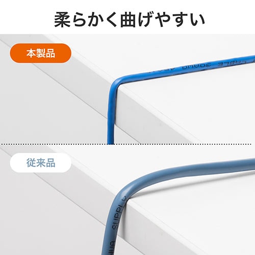 【アウトレット】極細LANケーブル Cat6A 2m より線 UTP 爪折れ防止カバーつき ブルー