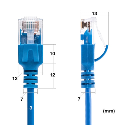 【アウトレット】極細LANケーブル Cat6A 2m より線 UTP 爪折れ防止カバーつき ブルー