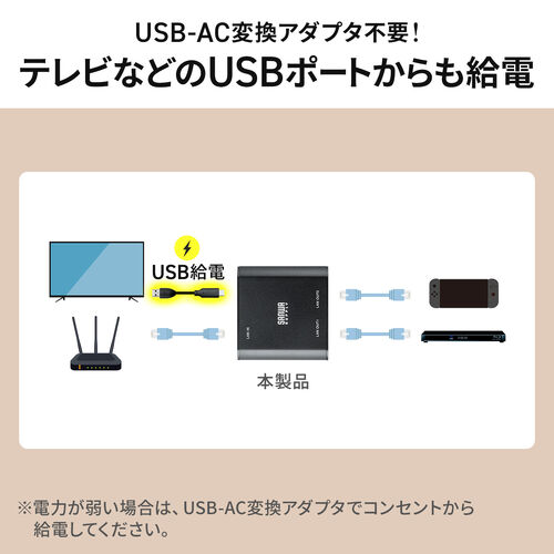 スイッチングハブ LANハブ ギガビット 3ポート USB給電 アルミ筐体