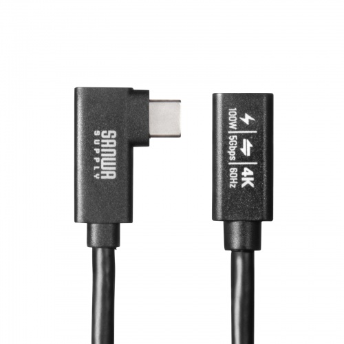 USB Type-C延長ケーブル L字コネクタ 0.1m USB 5Gbps USB PD100W対応 ブラック