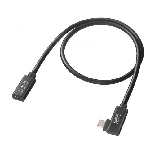 USB Type-C延長ケーブル L字コネクタ 0.5m USB 5Gbps USB PD 100W ブラック
