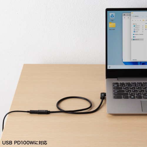 USB Type-C延長ケーブル L字コネクタ 0.5m USB 5Gbps USB PD 100W ブラック