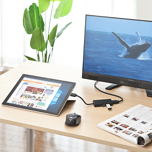 【アウトレット】USB-HDMI変換アダプタ(USB3.0ハブ付・ディスプレイ増設・デュアルモニタ・ディスプレイアダプタ)
