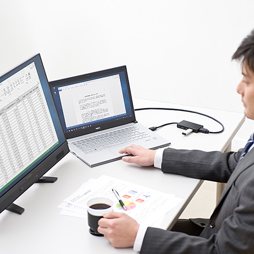 【アウトレット】USB-HDMI変換アダプタ(USB3.0ハブ付・ディスプレイ増設・デュアルモニタ・ディスプレイアダプタ)