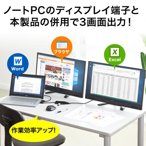 【アウトレット】USB-HDMI変換アダプタ(USB3.0ハブ付・ディスプレイ増設・デュアルモニタ・ディスプレイアダプタ)
