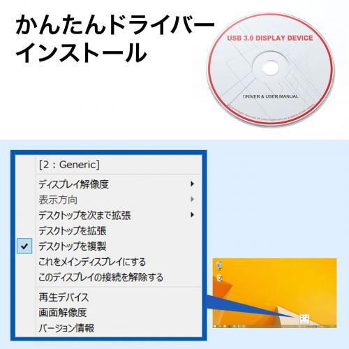 【アウトレット】USB-HDMI変換アダプタ(USB3.0ハブ付・ディスプレイ増設・デュアルモニタ・ディスプレイアダプタ)