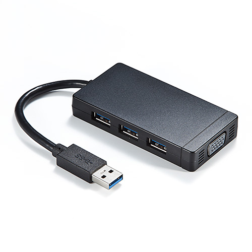 USB-VGA変換アダプタ(USB3.0ハブ付・ディスプレイ増設・デュアルモニタ 