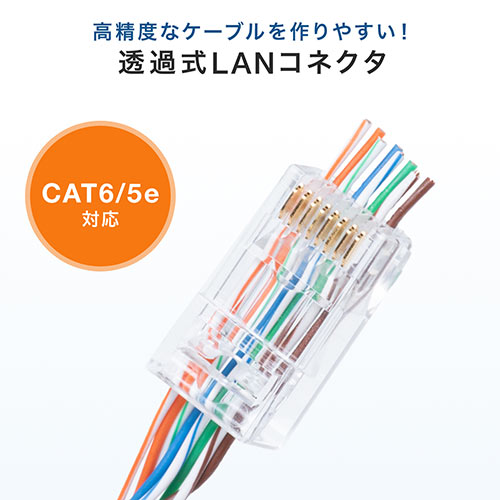 【アウトレット】RJ-45コネクタ(CAT6/CAT5e兼用・ケーブル透過式・単線・より線)