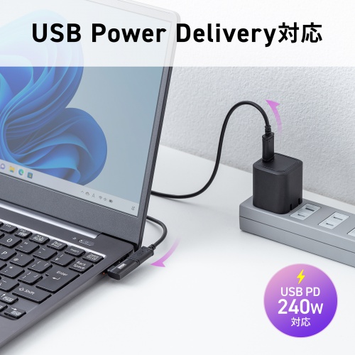 USB-C変換アダプタ L字型 横挿し USB 40Gbps USB PD 240W ブラック