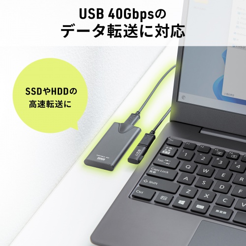 USB-C変換アダプタ L字型 横挿し USB 40Gbps USB PD 240W ブラック