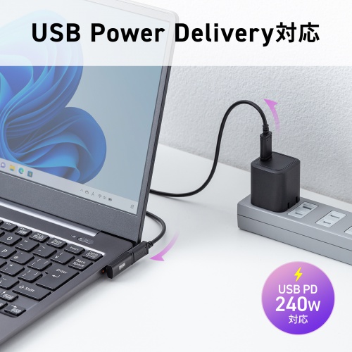 USB-C変換アダプタ L字型 縦挿し USB 40Gbps USB PD240W ブラック