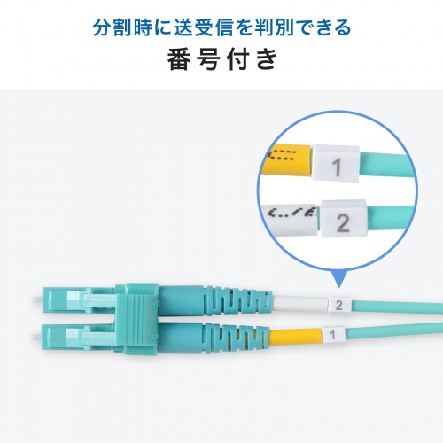 光ファイバケーブル OM3 10GBASE-SR/SW規格 10Gbps マルチモード LC×2-LC×2 メガネ型 2芯 50μm ショートブーツ 1m