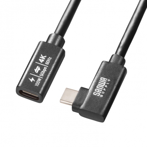 USB Type-C延長ケーブル L字コネクタ 1m USB 5Gbps USB PD 100W ブラック