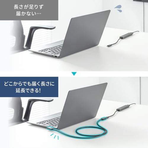 USB Type-C延長ケーブル L字コネクタ 1m USB 5Gbps USB PD 100W ブラック