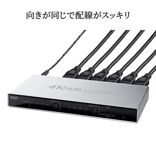 HDMIマトリックス切替器 4入力2出力 4K/60Hz HDR HDCP2.2 光デジタル