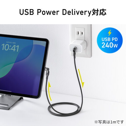 回転コネクタ USB Type-Cケーブル 1.8m USB PD 240W対応 540°回転 USB2.0 ブラック