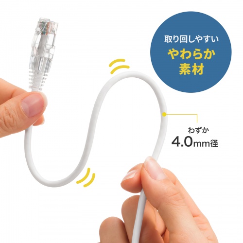 カテゴリ6A LANケーブル 3m やわらかスリムタイプ ツメ折れ防止 より線 UTP ホワイト