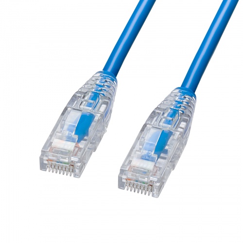 カテゴリ6A への字ラッチ 0.5m スリムケーブル ツメ折れ防止 やわらかLANケーブル 10Gbps より線 RJ45 ブルー