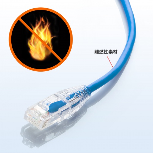 カテゴリ6A への字ラッチ 0.5m スリムケーブル ツメ折れ防止 やわらかLANケーブル 10Gbps より線 RJ45 ブルー