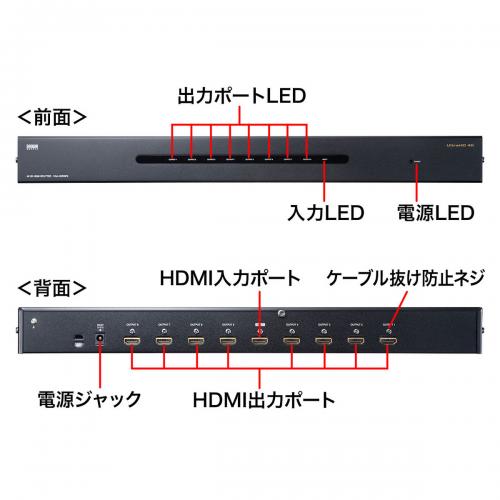 HDMI分配器(HDMIスプリッター・HDCP2.2・HDR対応・4K/60Hz・8分配・1
