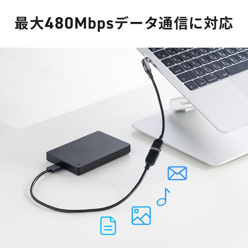 USB A to C 変換アダプタケーブル 540°回転 上下左右 全方向対応 L字 L型 コネクタ USB2.0 Type-Cオス-USB Aメス 方向変換 ガンメタリック