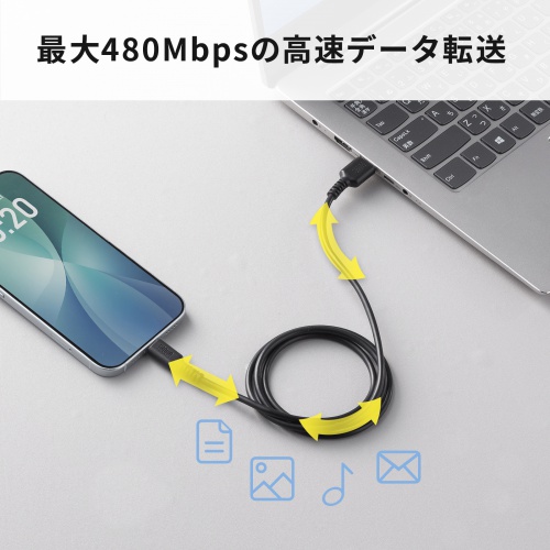 USB Type-Cケーブル 1m USB 2.0 USB A USB-Cコネクタ ブラック