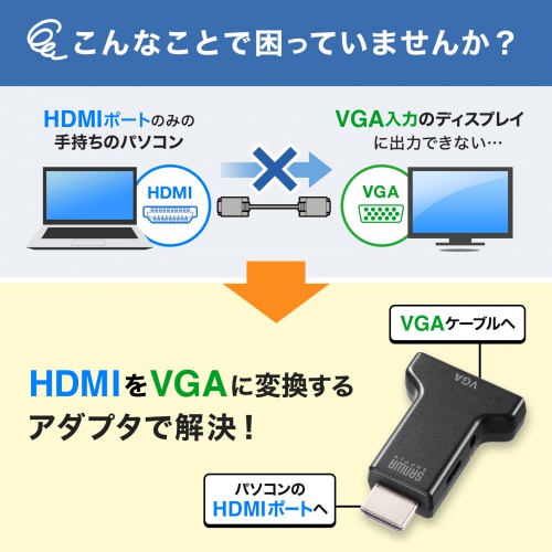 【アウトレット】HDMI-VGA変換アダプタ オーディオ出力付き