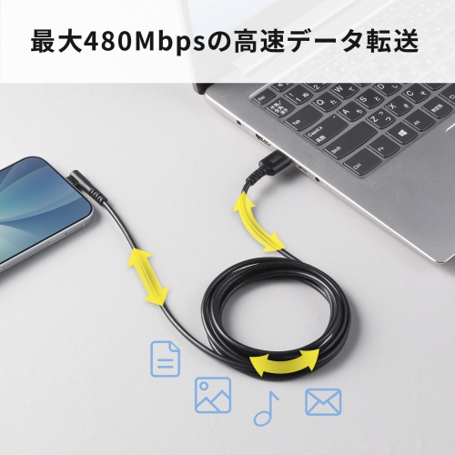 USB 2.0 Type-Cケーブル(C-A・L型・2m)