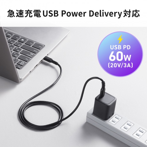 USB 2.0 Type-Cケーブル(C-C・ストレート・60W・1m)
