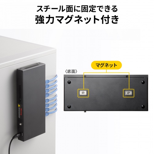 スイッチングハブ PoE給電 ギガビット メタル筐体 8ポート PoE+ IEEE 802.3af/at ファンレス 静音 マグネット付き 全ポート合計60W
