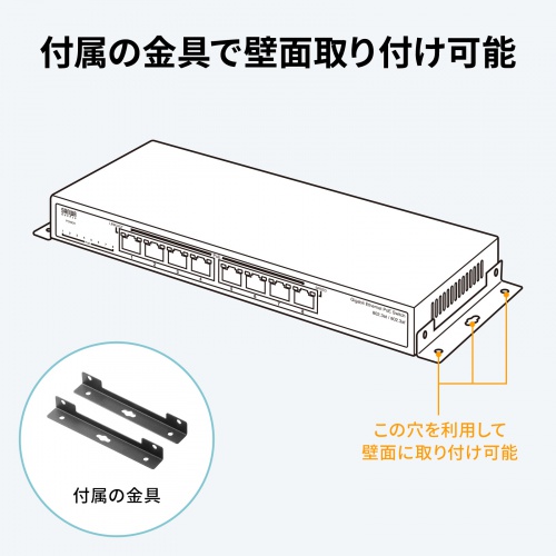 スイッチングハブ PoE給電 ギガビット メタル筐体 8ポート PoE+ IEEE 802.3af/at ファンレス 静音 マグネット付き 全ポート合計60W