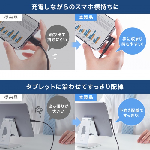 USB 2.0 Type-Cケーブル(C-C・片側L型コネクタ・60W・1m)