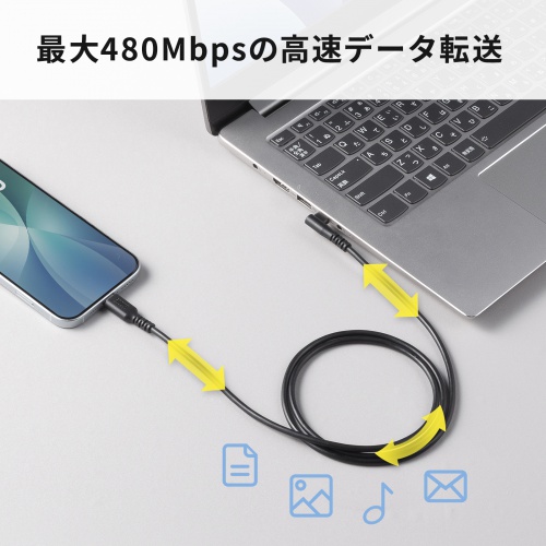 USB 2.0 Type-Cケーブル(C-C・片側L型コネクタ・60W・1m)