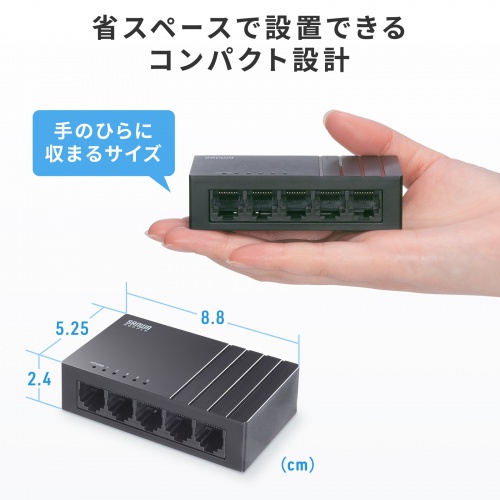ギガビット スイッチングハブ 5ポート USB Type-C給電 ループ検知機能 AUTO-MDIX機能 静音ファンレス 壁掛け対応 樹脂筐体