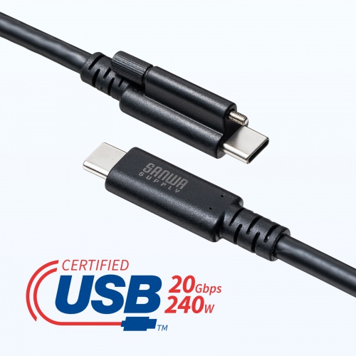 産業用 USB Type-Cケーブル 2m USB 20Gbps USB PD 240W対応 抜け止め シングルスクリューロック